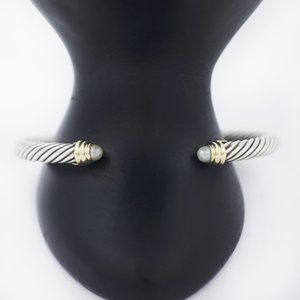 David Yurman 925 Silver 14K Gold Pearl Cable Cuff Bracelet